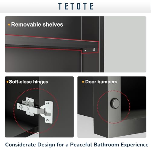 TETOTE 40x30 Inch Silver Framed Bathroom Medicine Cabinet with Mirror Q51273