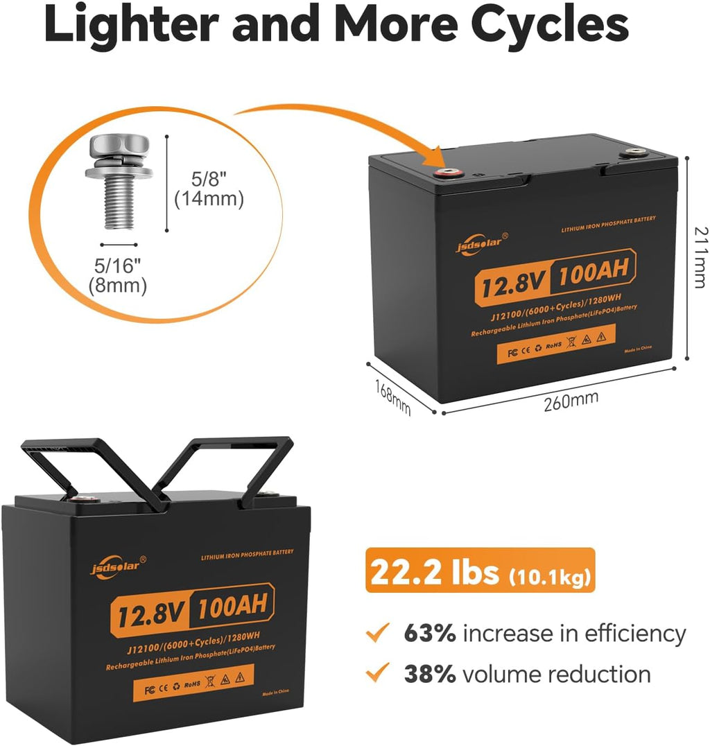 12V 100Ah LiFePO4 Battery with 100A BMS for RV, Trolling Motor & Solar E82652