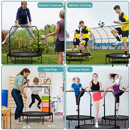 RAVS Mini Trampoline for Kids Adults 40"/48" Foldable Rebounder with Adjustable Handle T173