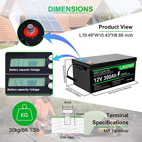 12V 300Ah LiFePO4 Lithium Battery with 200A BMS for RV, Solar, and Off-Grid N732939