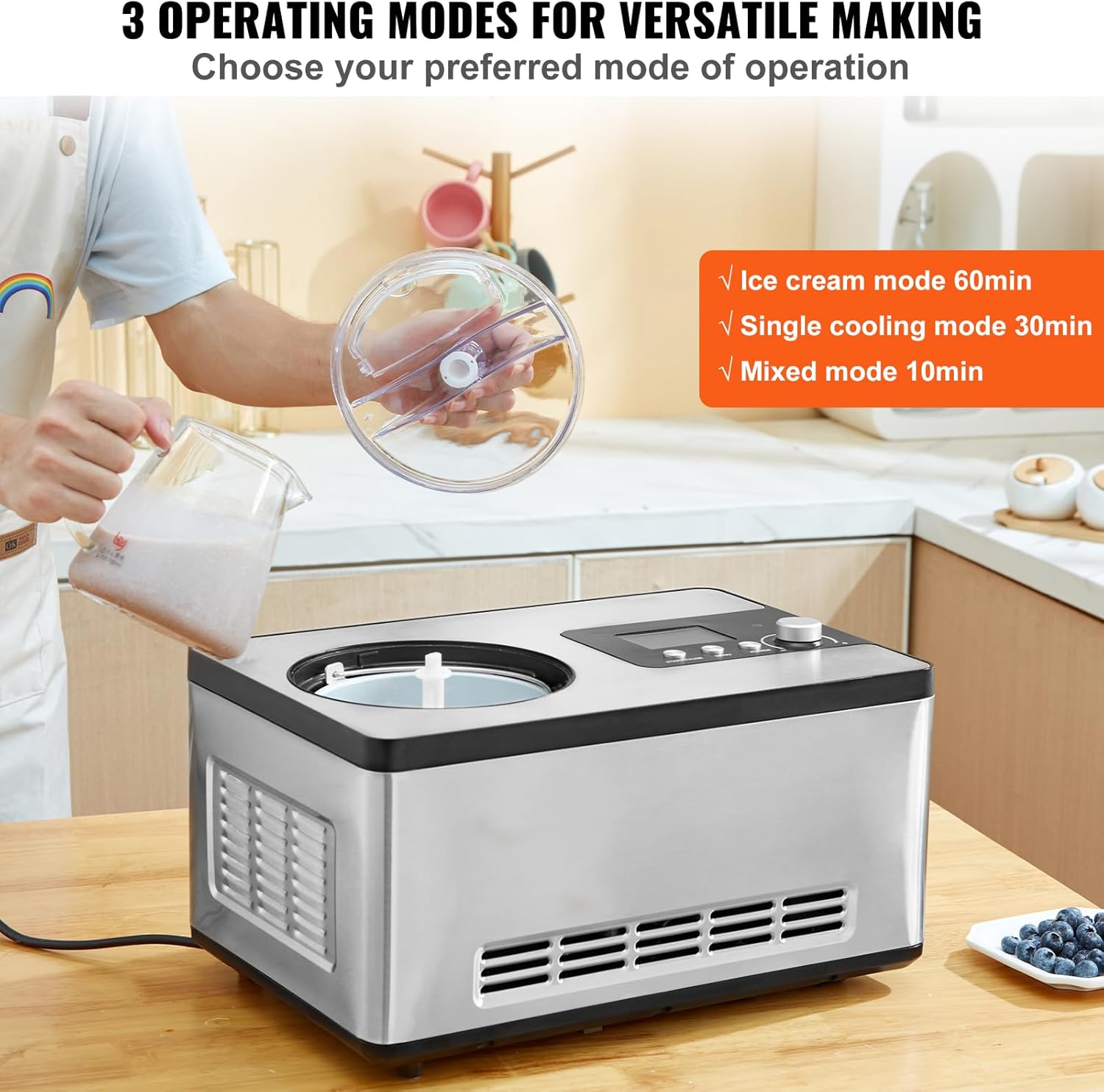 VEVOR Automatic Ice Cream Maker with Built-in Compressor, 2 Quart, Stainless Steel A17990