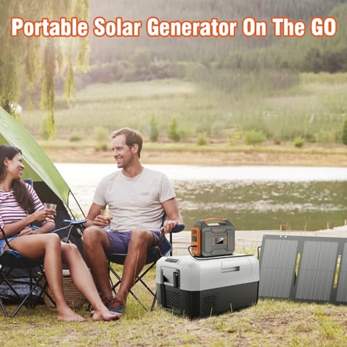 Portable Solar Generator 300W Power Station with 60W Solar Panel, 280Wh Lithium Battery, Orange V705728