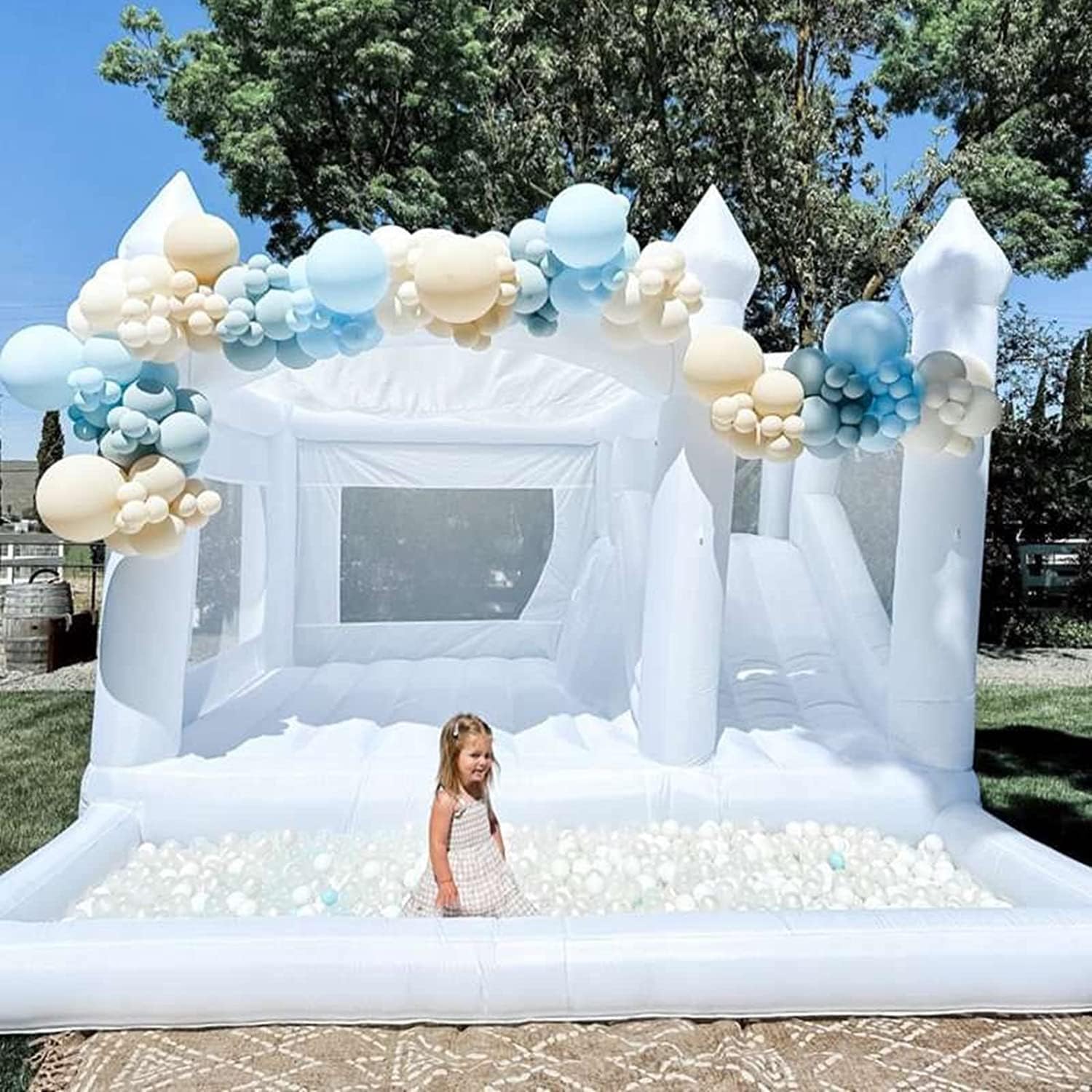 White Bounce House with Slide and Ball Pit for Kids K699024