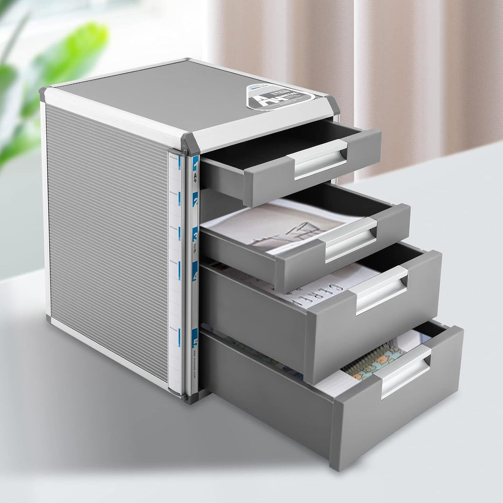 Desktop Drawer Organizer with Lock, 5-Layer Filing Cabinet Storage, Grey H82611