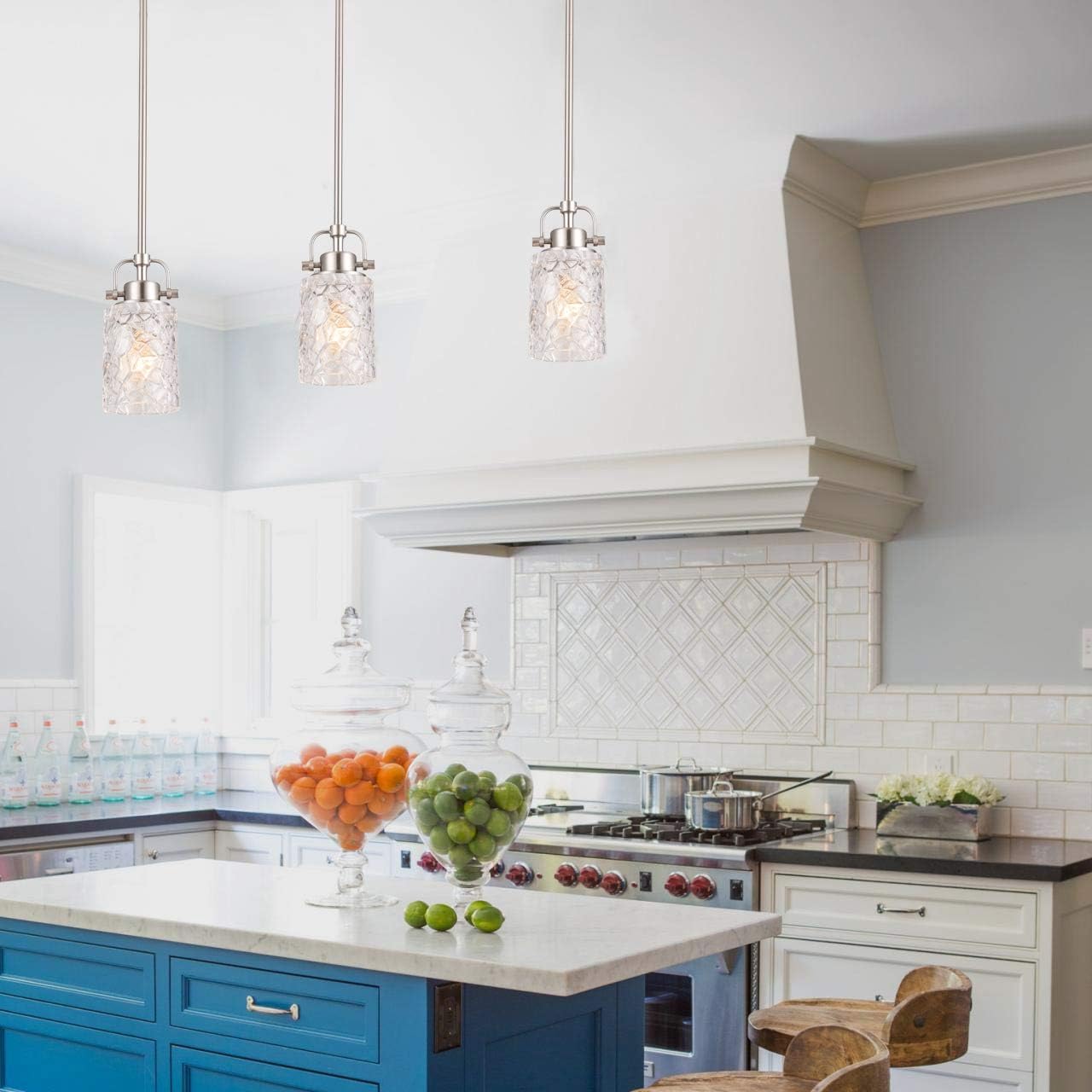 ALICE HOUSE Mini Modern Pendant Light, Brushed Nickel Glass, for Kitchen Island P478271