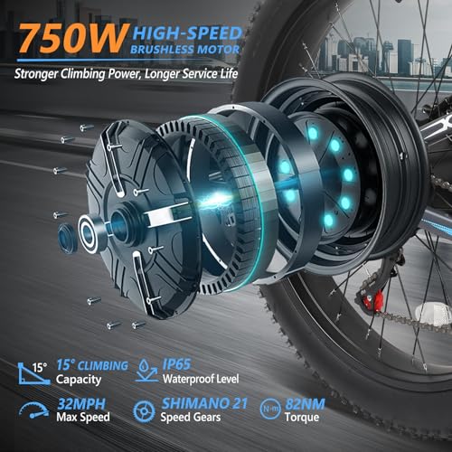 PEXMOR Electric Bike for Adults, 750W Full Suspension, 26" Fat Tire Foldable M386577