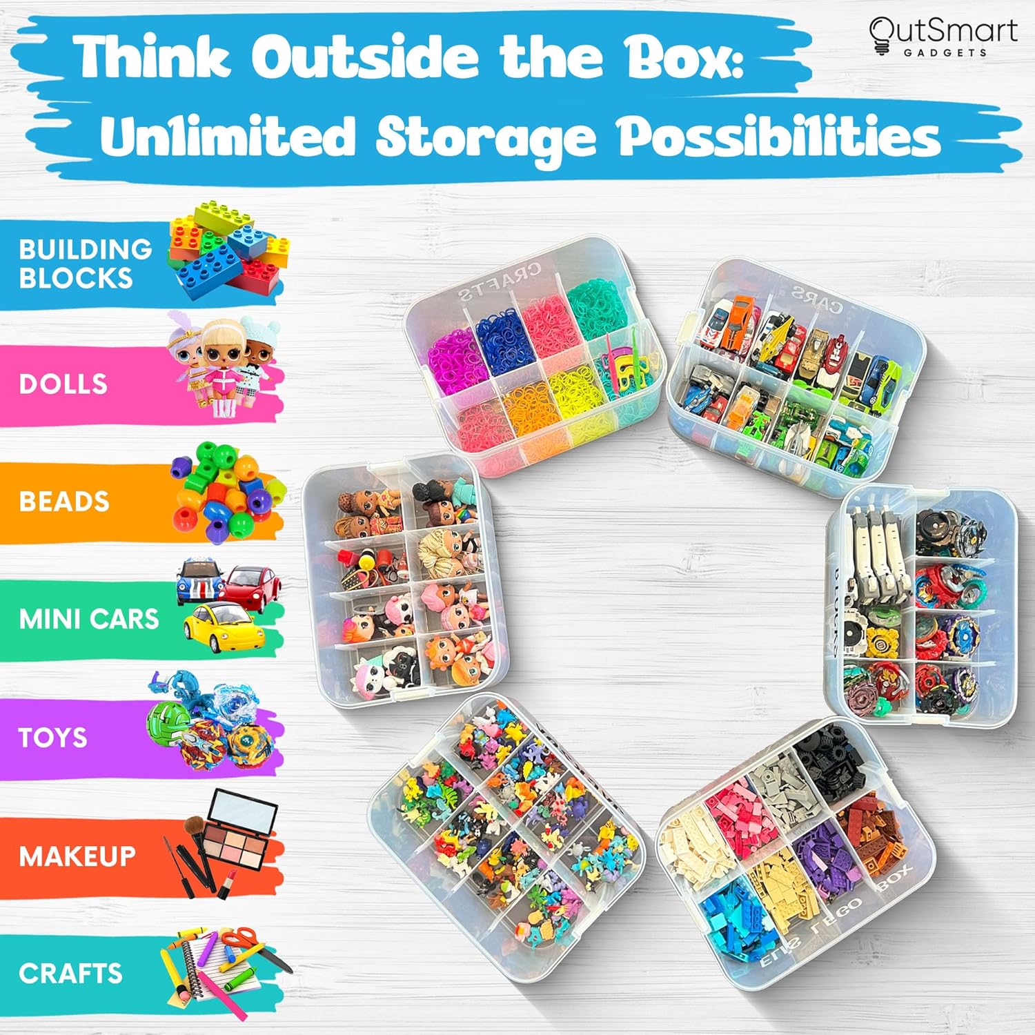 Plastic Stackable Toy Storage Organizer Bin with Adjustable Compartments, ABC Stickers and 2 Lids Included V1011