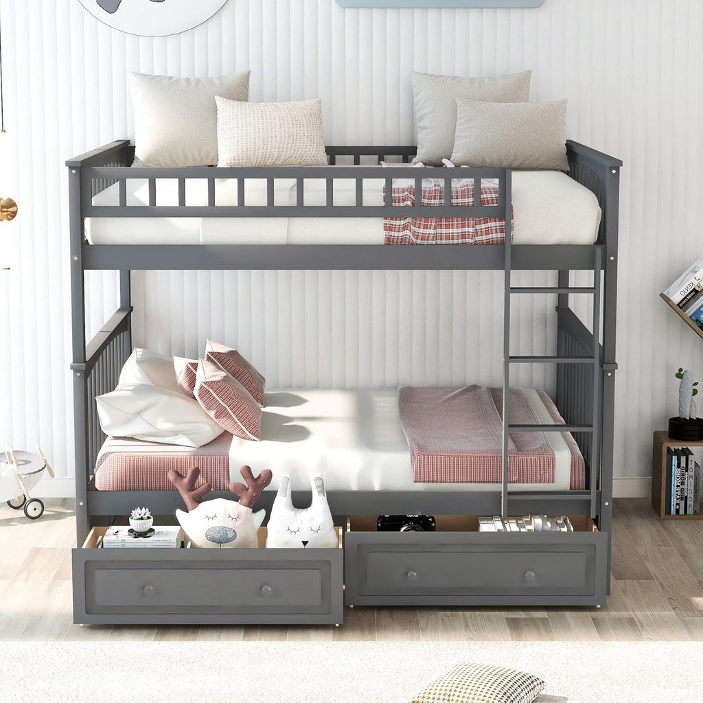 Full Over Full Bunk Bed with Drawers, Gray M976644