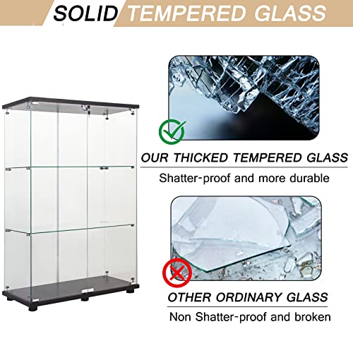 Glass Display Cabinet 3 Door Curio Cabinet Floor Standing Black U85305