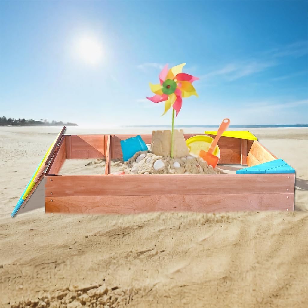 Wooden Cedar Sandbox with Seat Boards, Bottom Liner Included Z39201