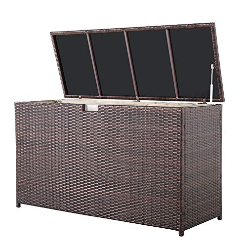 Super Patio Outdoor Patio Storage Box, Brown Wicker Storage Bin Deck Box, 88 Gallon