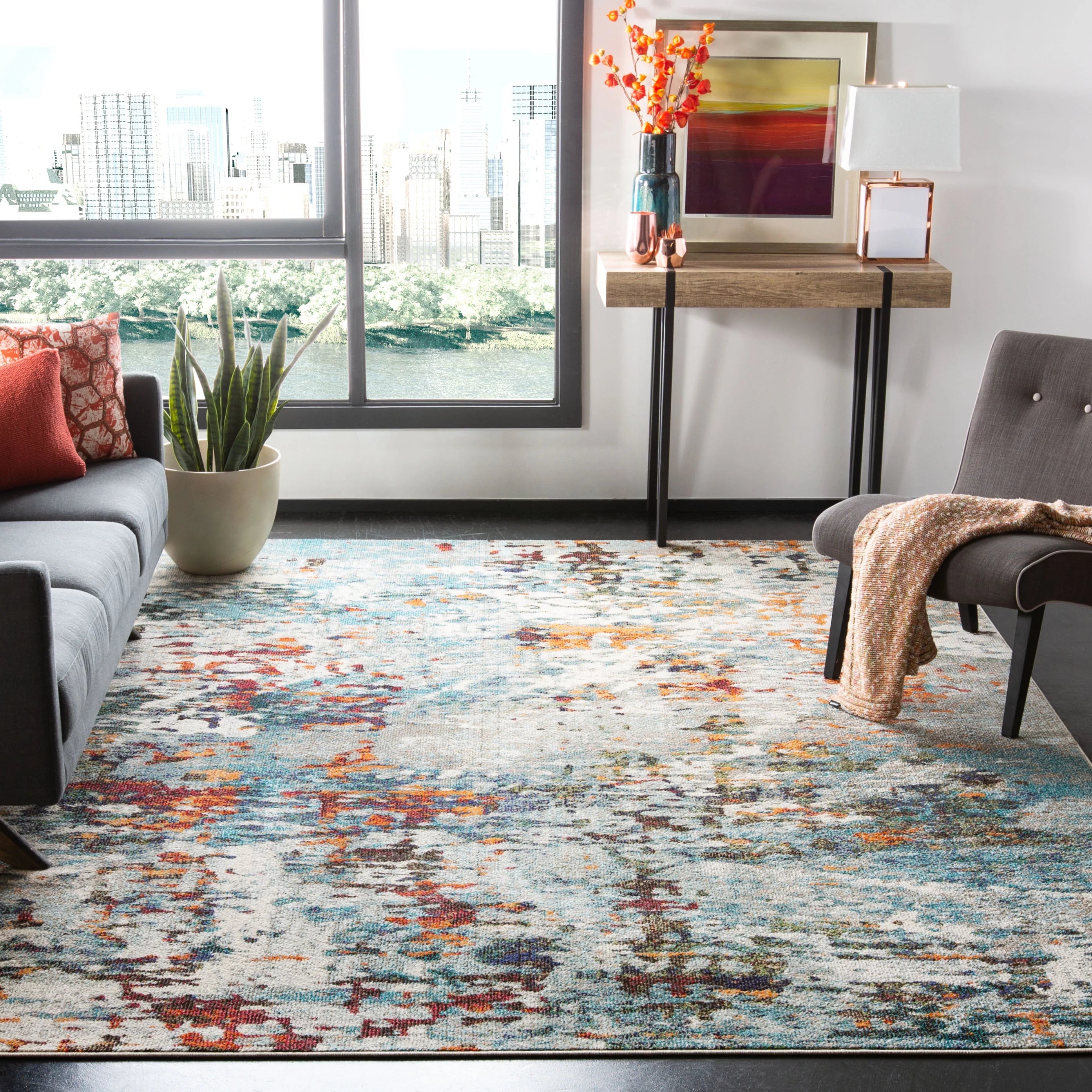 SAFAVIEH Madison Vintage Abstract Area Rug, Grey/Blue, 10' x 14' E45661