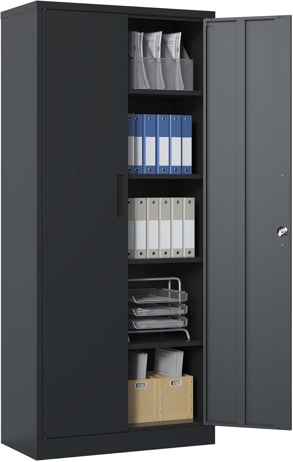 71" H Metal Garage Storage Cabinet Tool Steel Locking Cabinet with Doors and 4 Shelves Tall Cabinets for Garage Storage Systems Lockable File Cabinet for Home Office,Black