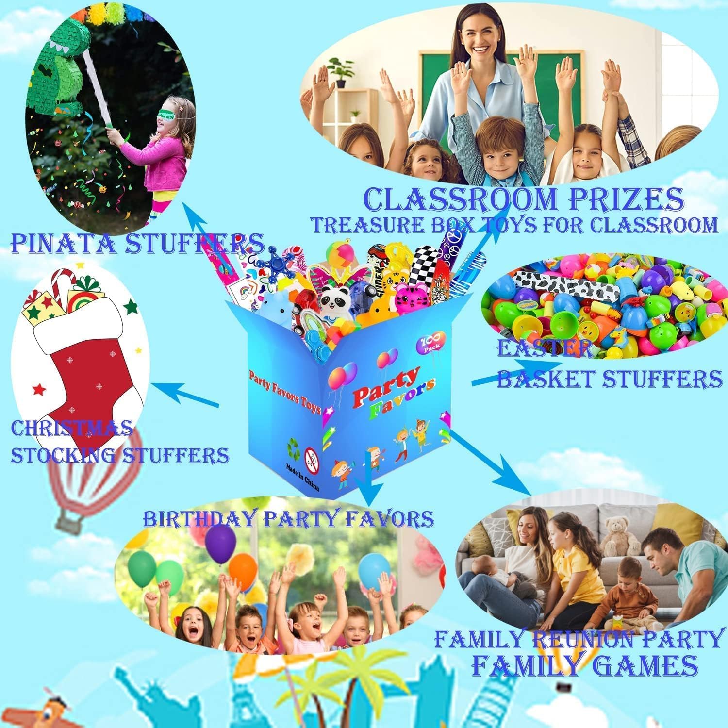 100 Pcs Party Favors Treasure Box Toys for Kids Classroom Carnival Prizes M857763