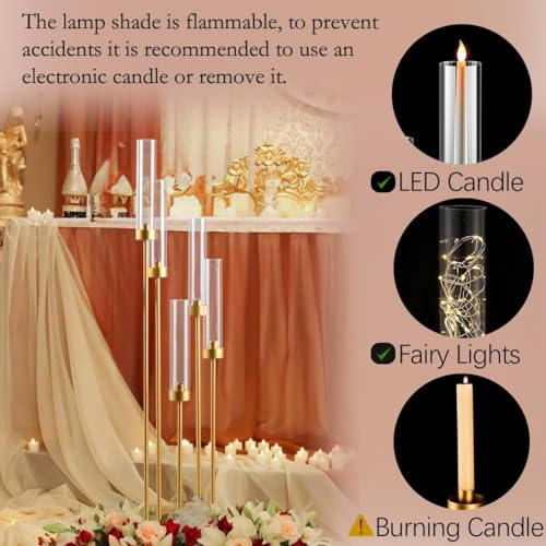 Matte Black 5 Arm Candelabra with Acrylic Shades for Table Centerpiece W6999