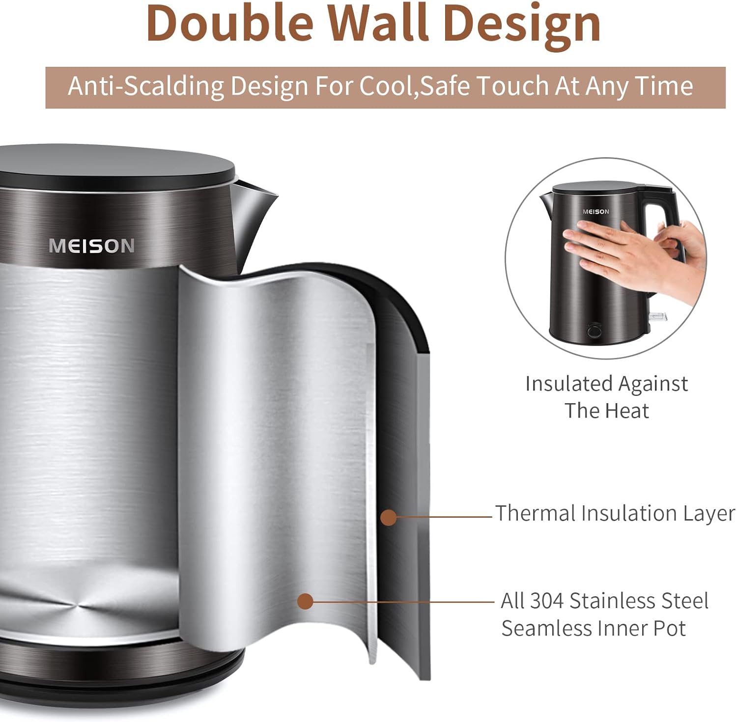 Electric Kettle Stainless Steel 1.0L Double Wall Cool Touch, Auto Shut-Off, Blue A927249