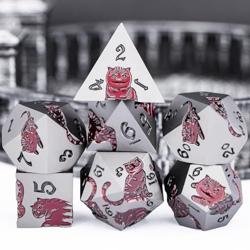 Metal DND Cat Dice 7PCS Polyhedral RPG Dice Set with Gift Case B373640