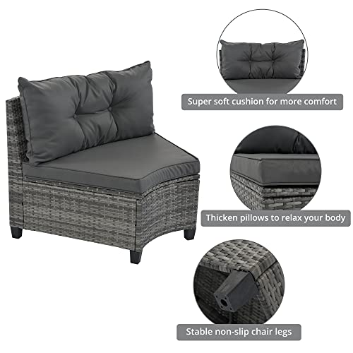 P PURLOVE 8 Piece Half Moon Sectional Patio Furniture Set with Cushions and Coffee Table Y55640