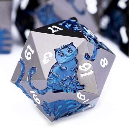 Metal DND Cat Dice 7PCS Polyhedral RPG Dice Set with Gift Case B373640