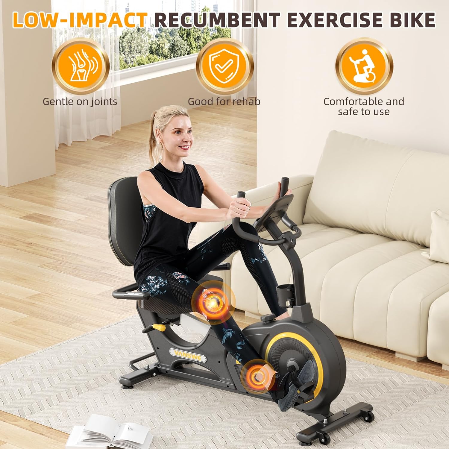 VANSWE Recumbent Exercise Bike for Home, 400 LBS Capacity, Bluetooth R53869