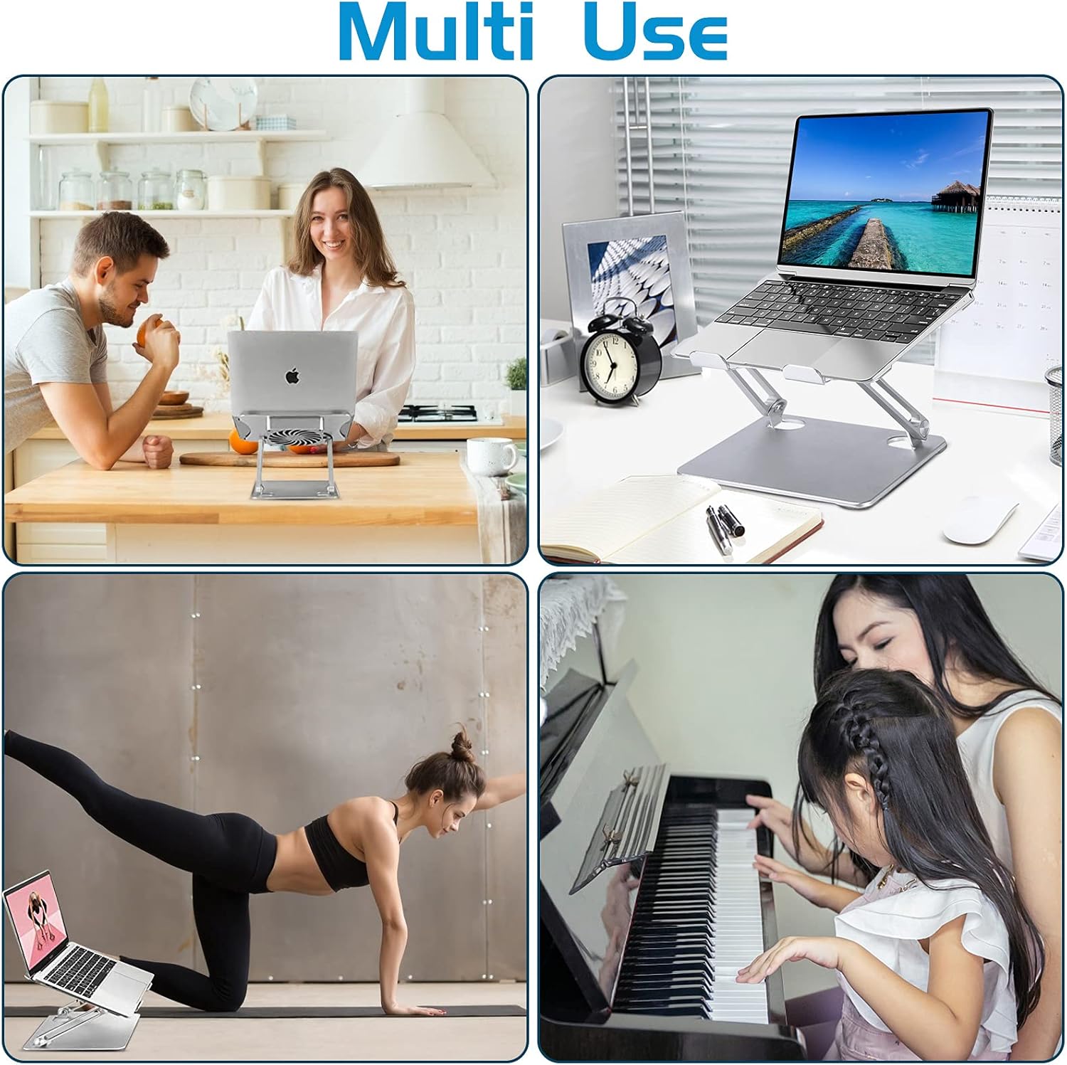 Laptop Stand with Fan, Foldable & Height Adjustable, Compatible with MacBook Air Pro, Dell, HP, Notebook 10-17.3” Silver E127