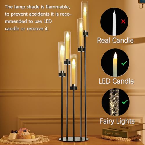 Matte Black 5 Arm Candelabra with Acrylic Shades for Table Centerpiece W6999