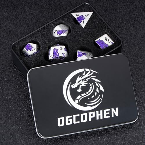 Metal DND Cat Dice 7PCS Polyhedral RPG Dice Set with Gift Case B373640