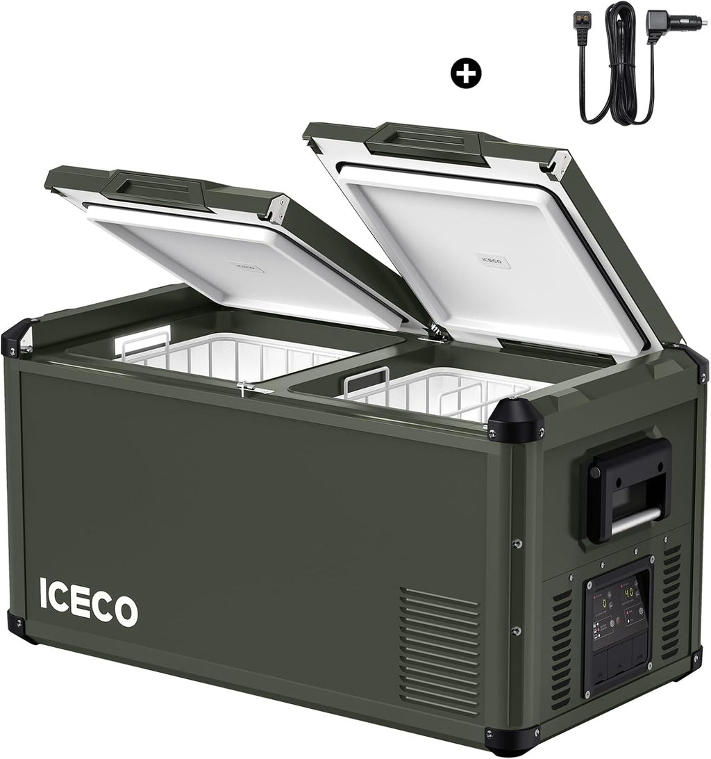 ICECO VL75ProD Portable Refrigerator, Dual Zone 12 Volt Car Fridge Freezer with SECOP Compressor, 78Qt 12V Portable Freezer with AC/DC, 0掳F to 50掳F, 12V Refrigerator for Car, Home, with DC Power Cable