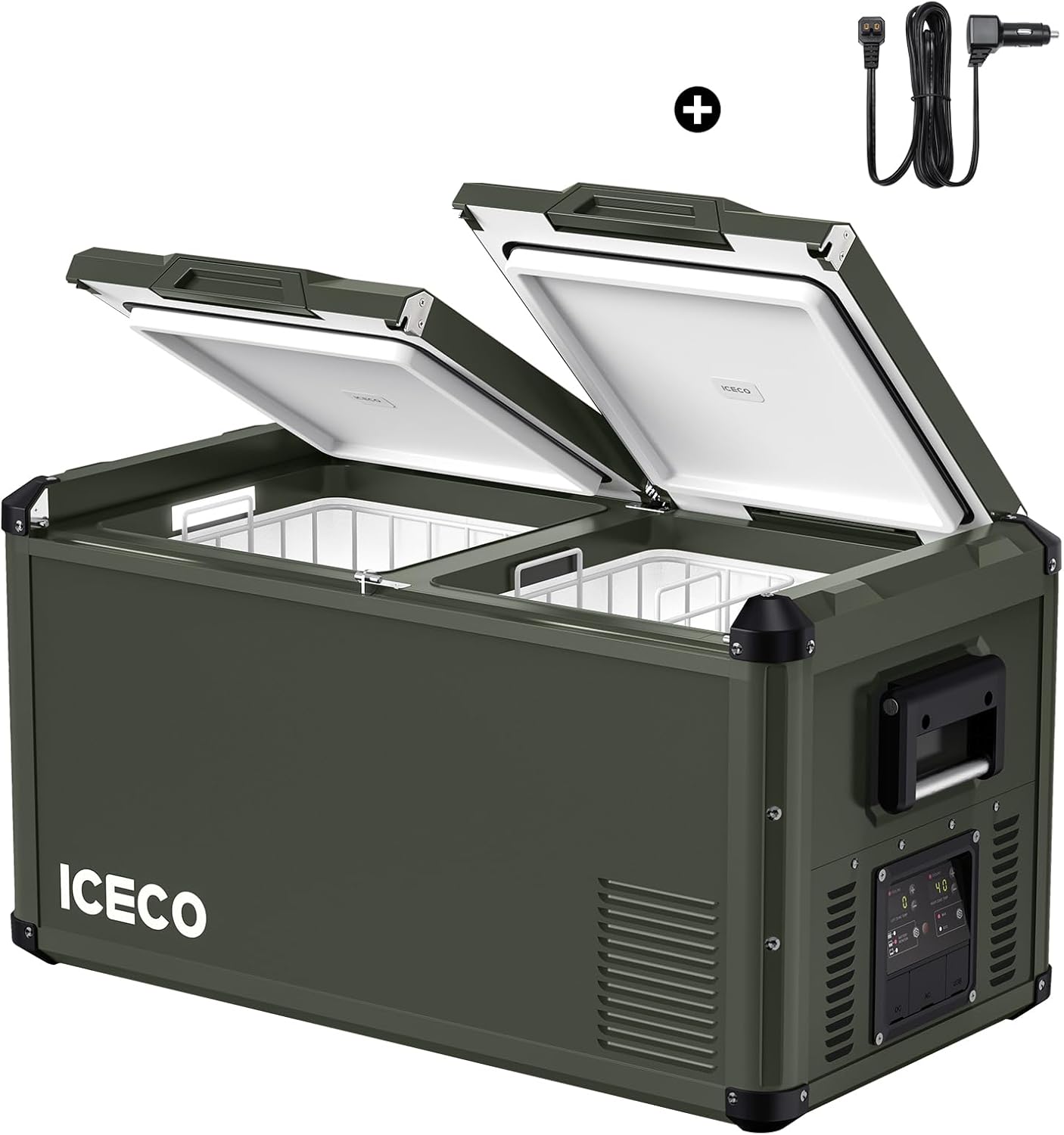ICECO VL75ProD Portable Refrigerator, Dual Zone 12 Volt Car Fridge Freezer with SECOP Compressor, 78Qt 12V Portable Freezer with AC/DC, 0掳F to 50掳F, 12V Refrigerator for Car, Home, with DC Power Cable