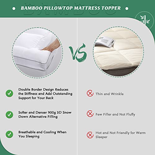 GRT Cooling Mattress Pad Cover Rayon from Bamboo Twin XL, Extra Thick Quilted Fitted Topper with Deep Pocket N76176