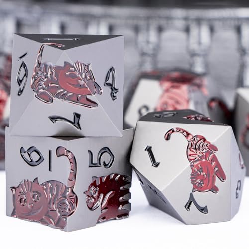 Metal DND Cat Dice 7PCS Polyhedral RPG Dice Set with Gift Case B373640