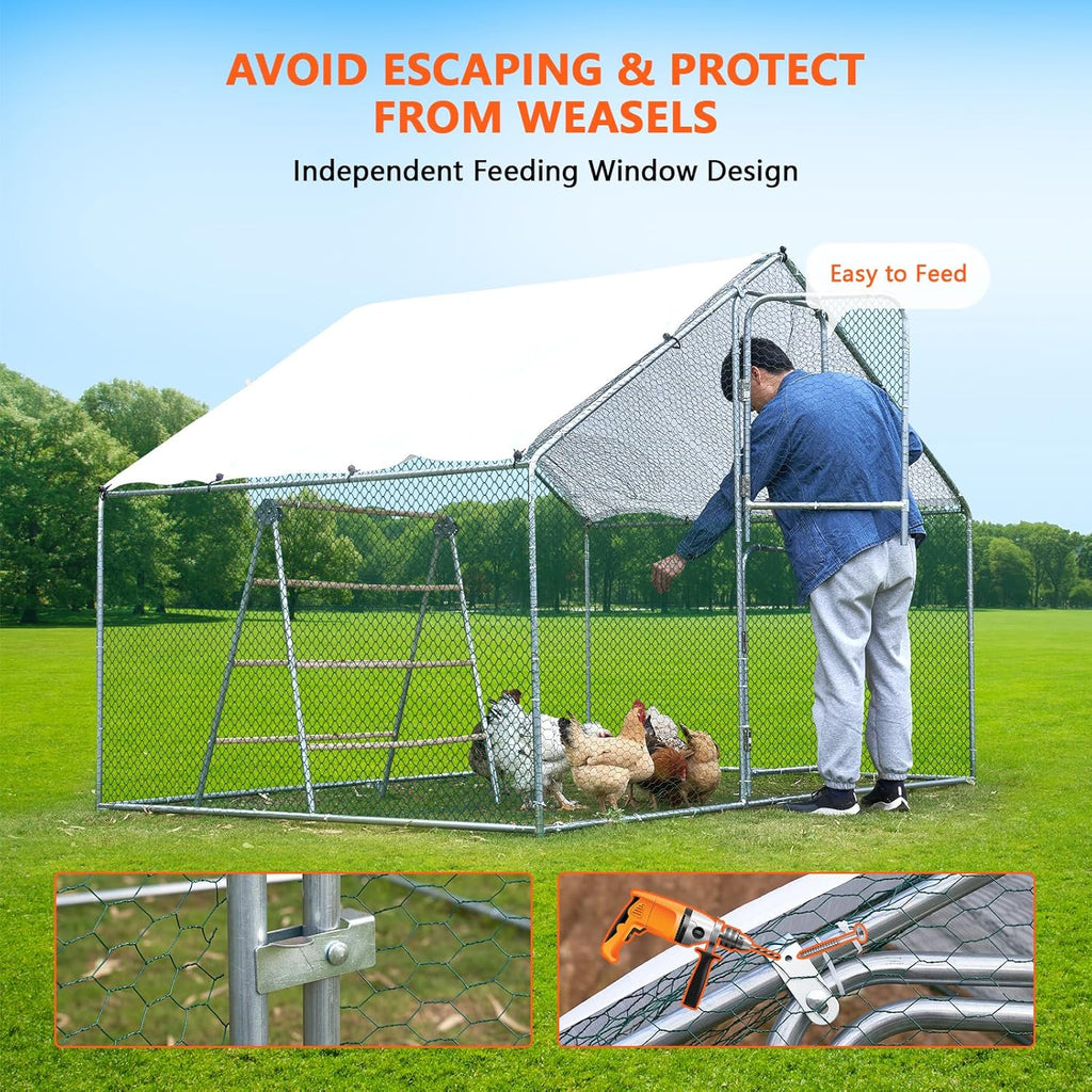 Large Metal Chicken Coop Walk-in Poultry Cage with Water-Resistant Anti-UV Cover Z17130