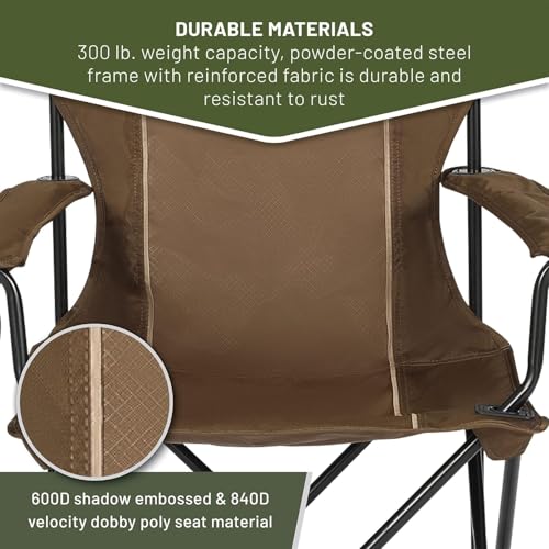TIMBER RIDGE Collapsible Chair with Armrests, Cup Holder & Carry Mat, Earth Brown P53189