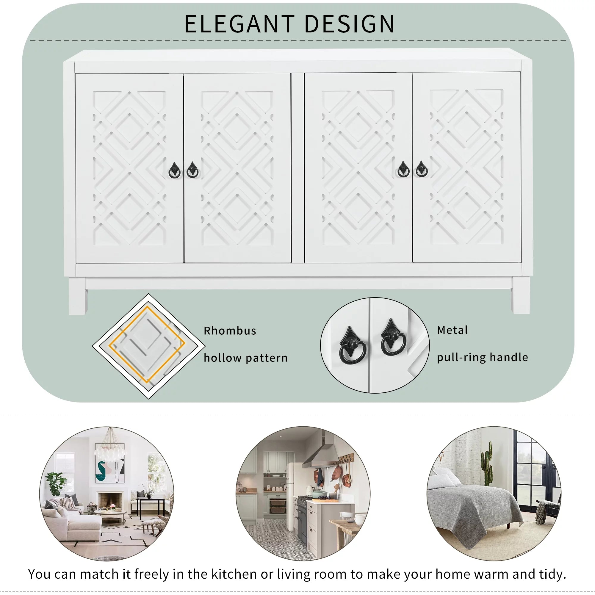 2-Door Storage Cabinet with Metal Legs and Adjustable Shelves, White U28992