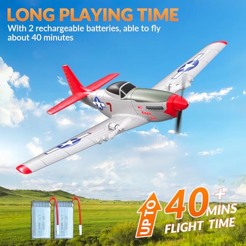 VOLANTEXRC RC Plane P51D Mustang RTF, 2.4Ghz 2CH Remote Control Airplane with Gyro Stabilization T471