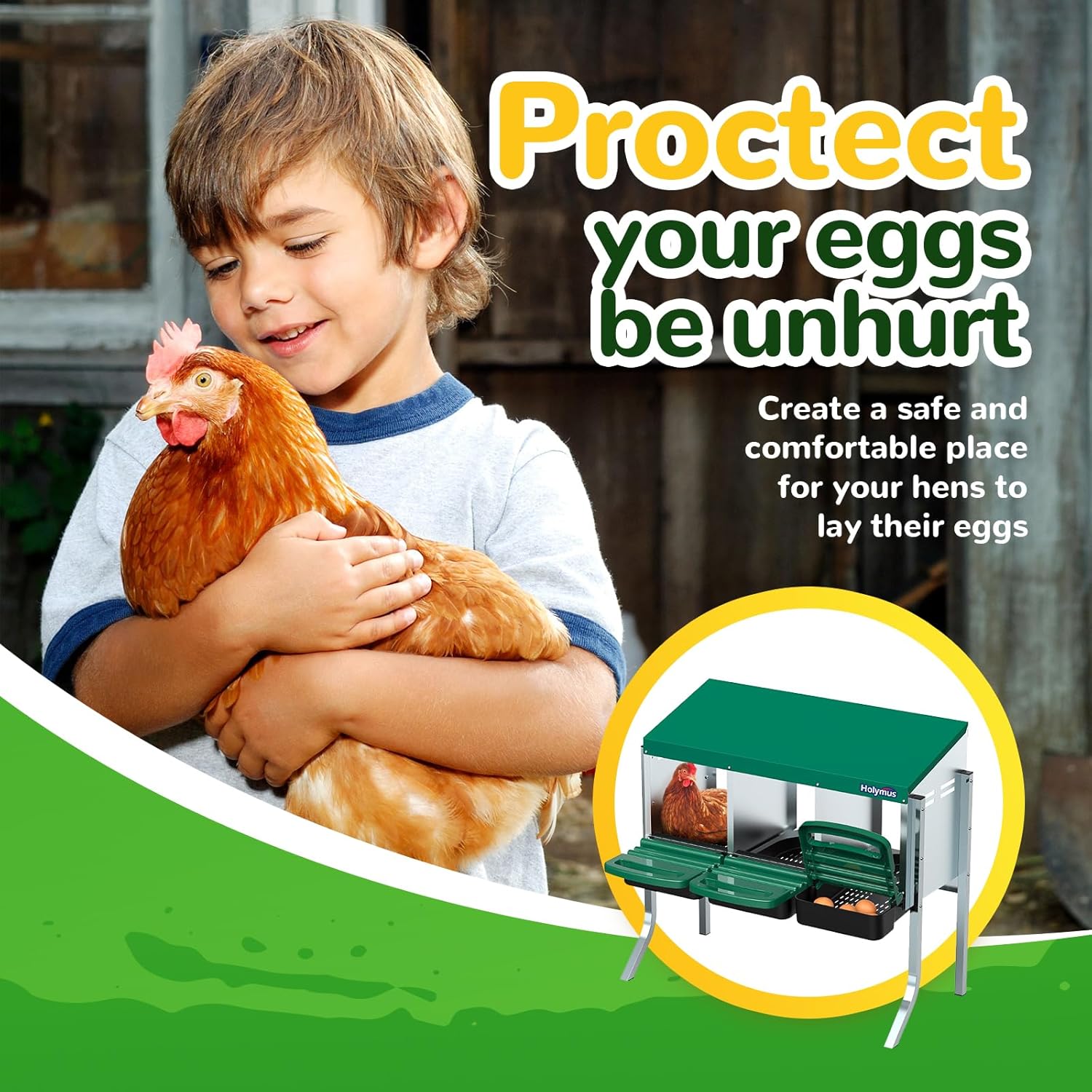 Chicken Nesting Box with Metal Legs, 3 Holes, Green P6033