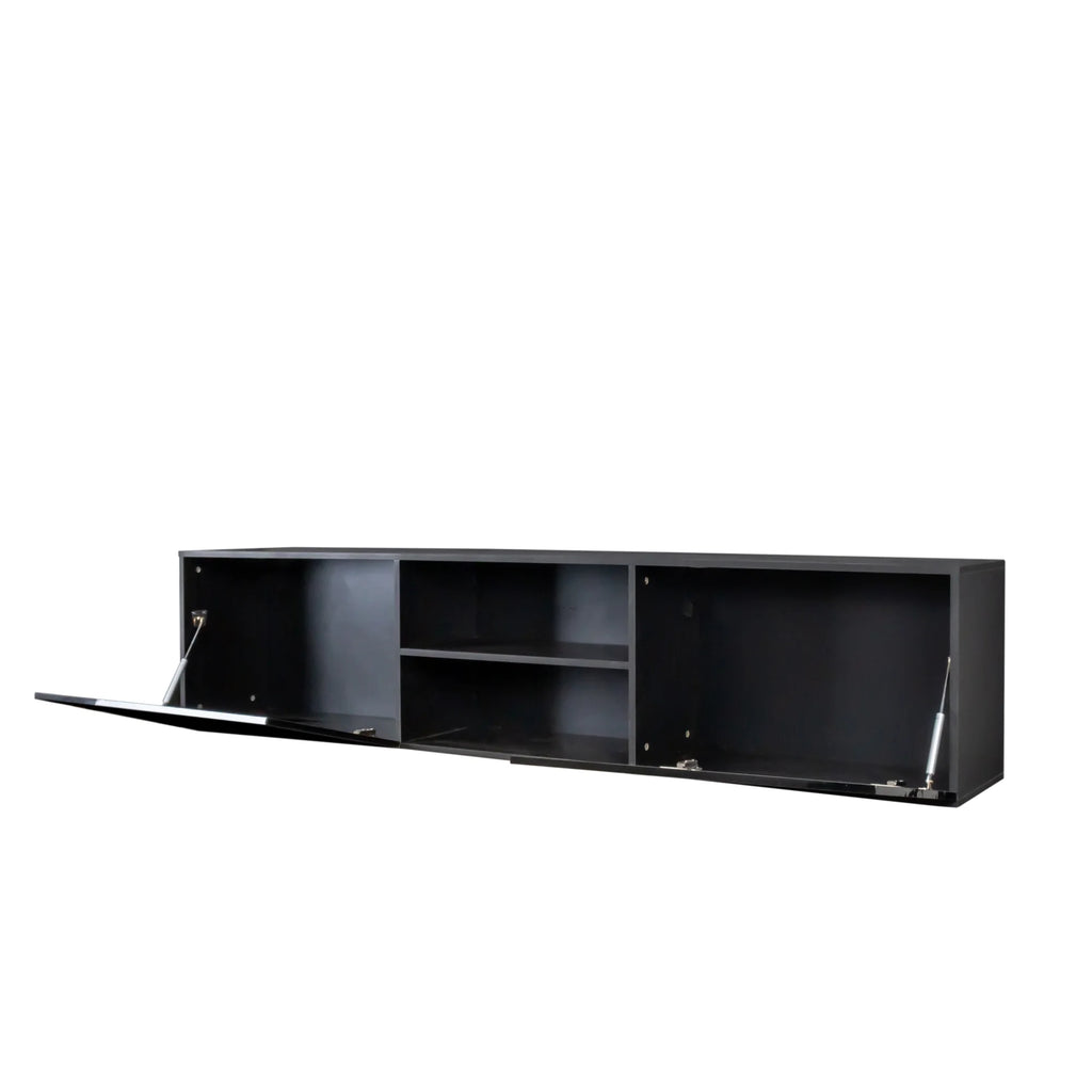 Floating TV Stand with Shelf and Clamshell Doors, High Gloss B46123