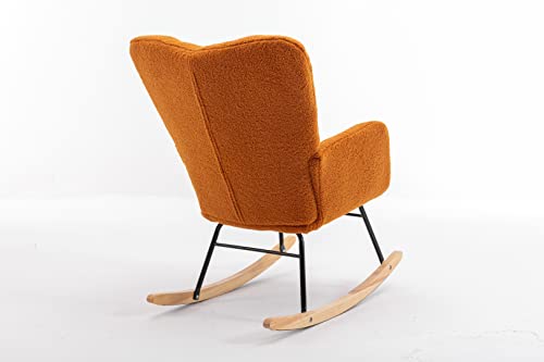 Ivory White Wool Upholstered Glider Rocker with High Backrest G370697