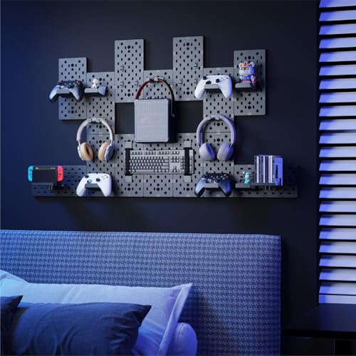 PEGZONE Controller and Headphone Holder Wall Mount, Modular Gaming Pegboard with Accessories, Black & Red R81990