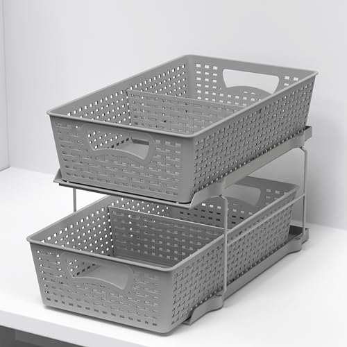 Simple Houseware 2 Tier Pull-Out Bathroom Organizer Tray, Brown B366917