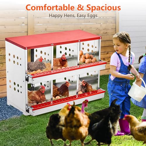 6 Compartment Metal Nesting Boxes for Chickens with Perch F73356