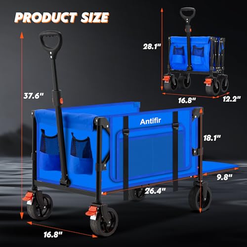 Collapsible Folding Wagon Cart with All-Terrain Wheels, 330LBS Capacity, Blue Q2669