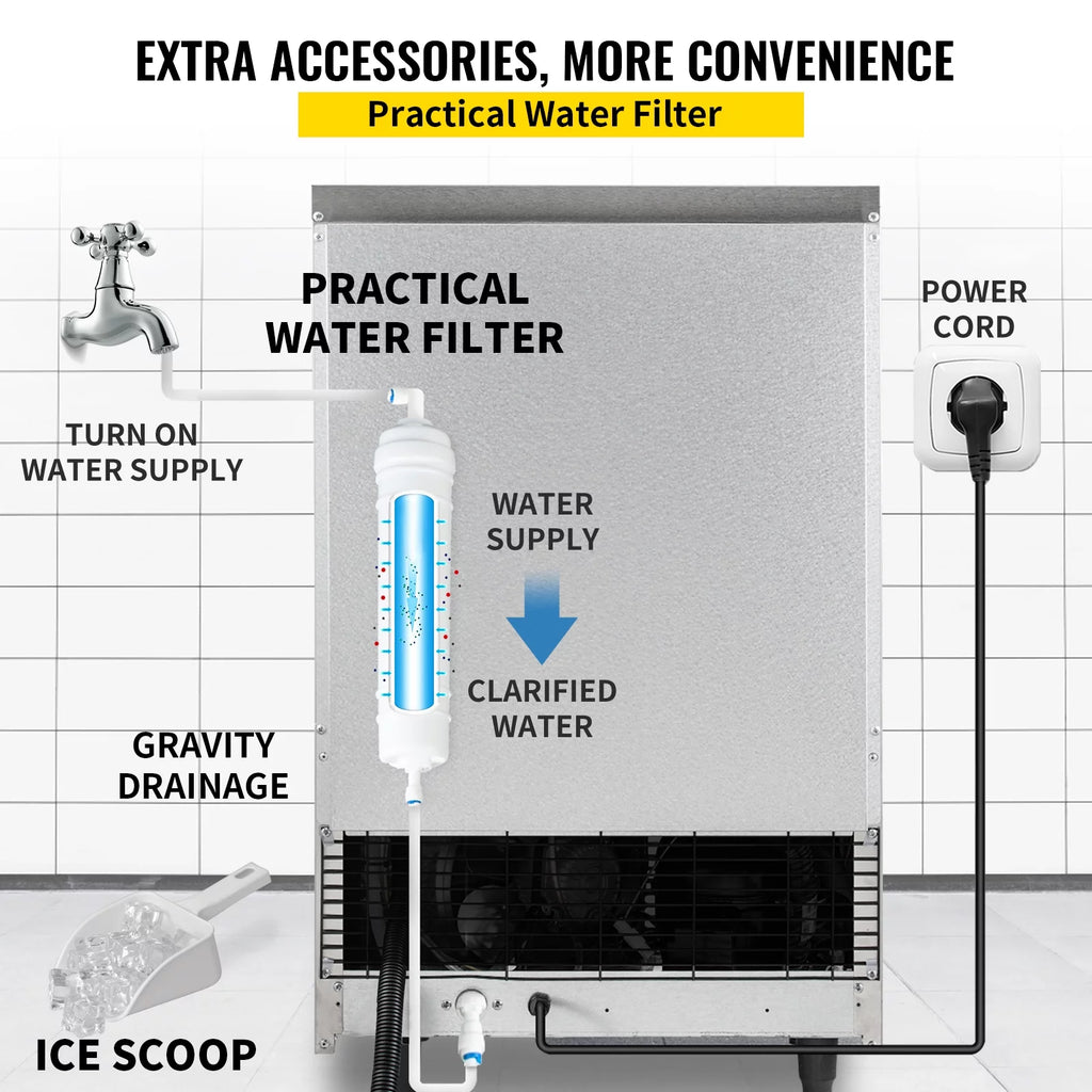 VEVORbrand Commercial Ice Maker 110-120lbs/24H with Drain Pump, Stainless Steel Y171263