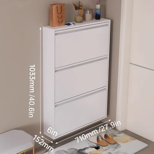 Wall Mounted Shoe Cabinet with Flip Drawers, Gray C281