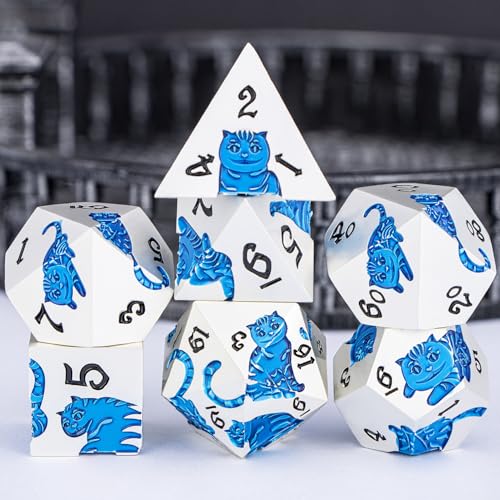Metal DND Cat Dice 7PCS Polyhedral RPG Dice Set with Gift Case B373640
