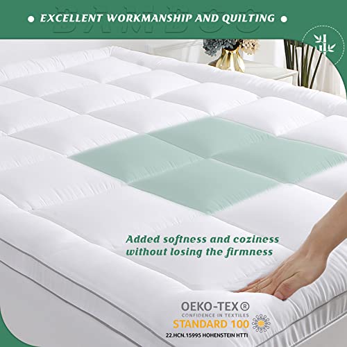 GRT Cooling Mattress Pad Cover Rayon from Bamboo Twin XL, Extra Thick Quilted Fitted Topper with Deep Pocket N76176