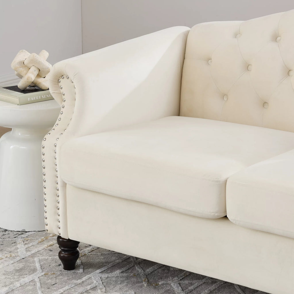 57" Chesterfield Sofa Grey Velvet 2 Seater Tufted Couch with Rolled Arms V45945