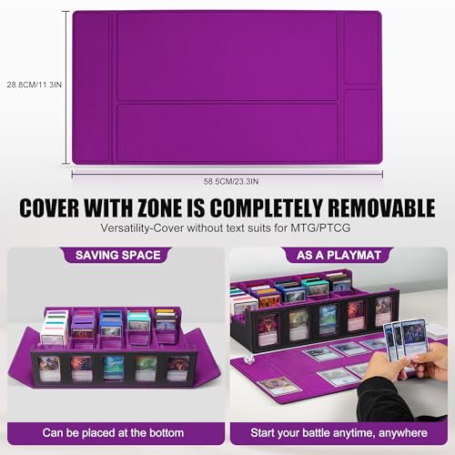 Trading Card Storage Box with Commander Display, 5-Row Deck Case, Black Purple B7043