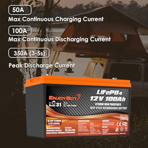 Enjoybot 12V 100Ah LiFePO4 Battery with 100A BMS, Group 31, Low Temp Cut Off A722