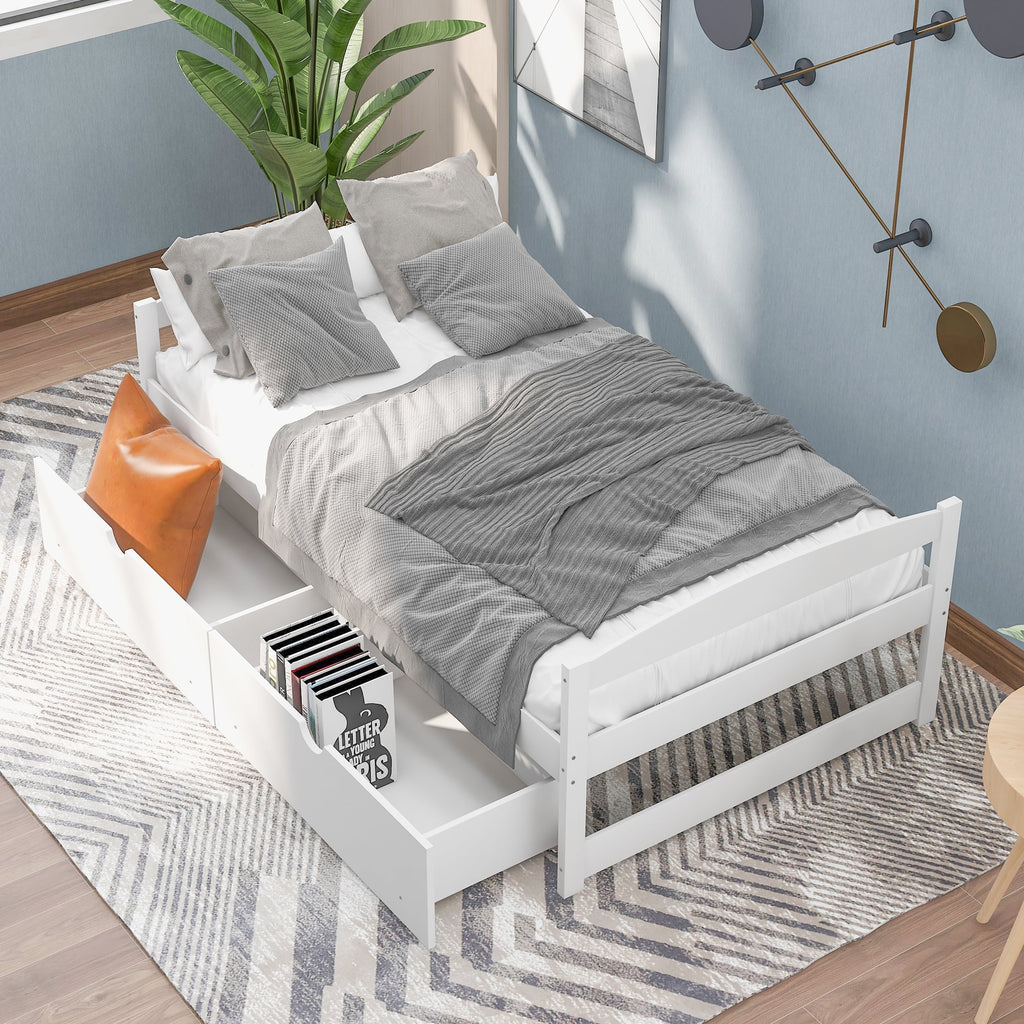 Double Platform Bed with Two Drawers White W854817